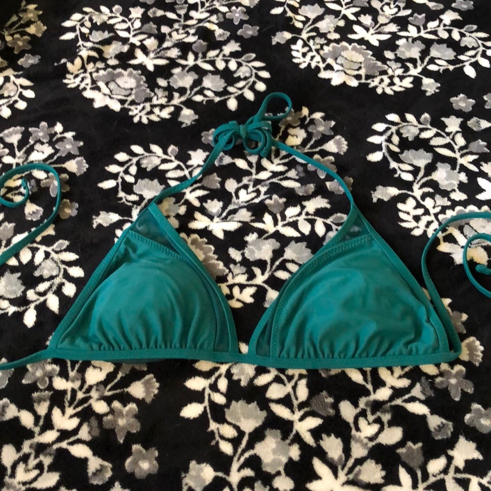 Teal bikini top with mesh edge